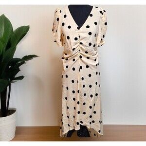A New Day Vintage Style Beige Polka Dot Crepe High-Low Short Sleeve Dress NEW!